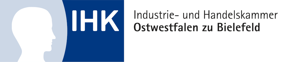 IHK Ostwestfalen zu Bielefeld Logo mit blauem und weißem Design