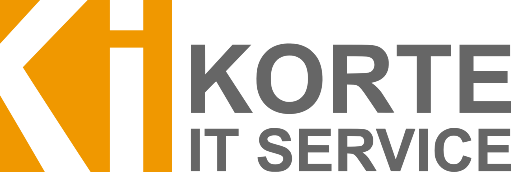 Logo von Korte IT Service mit den Buchstaben K und I in Orange sowie grauem Schriftzug.